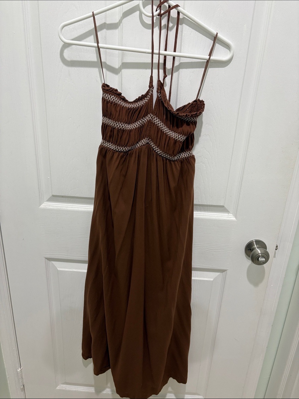 Brown Smocked halter  Maxi Dress